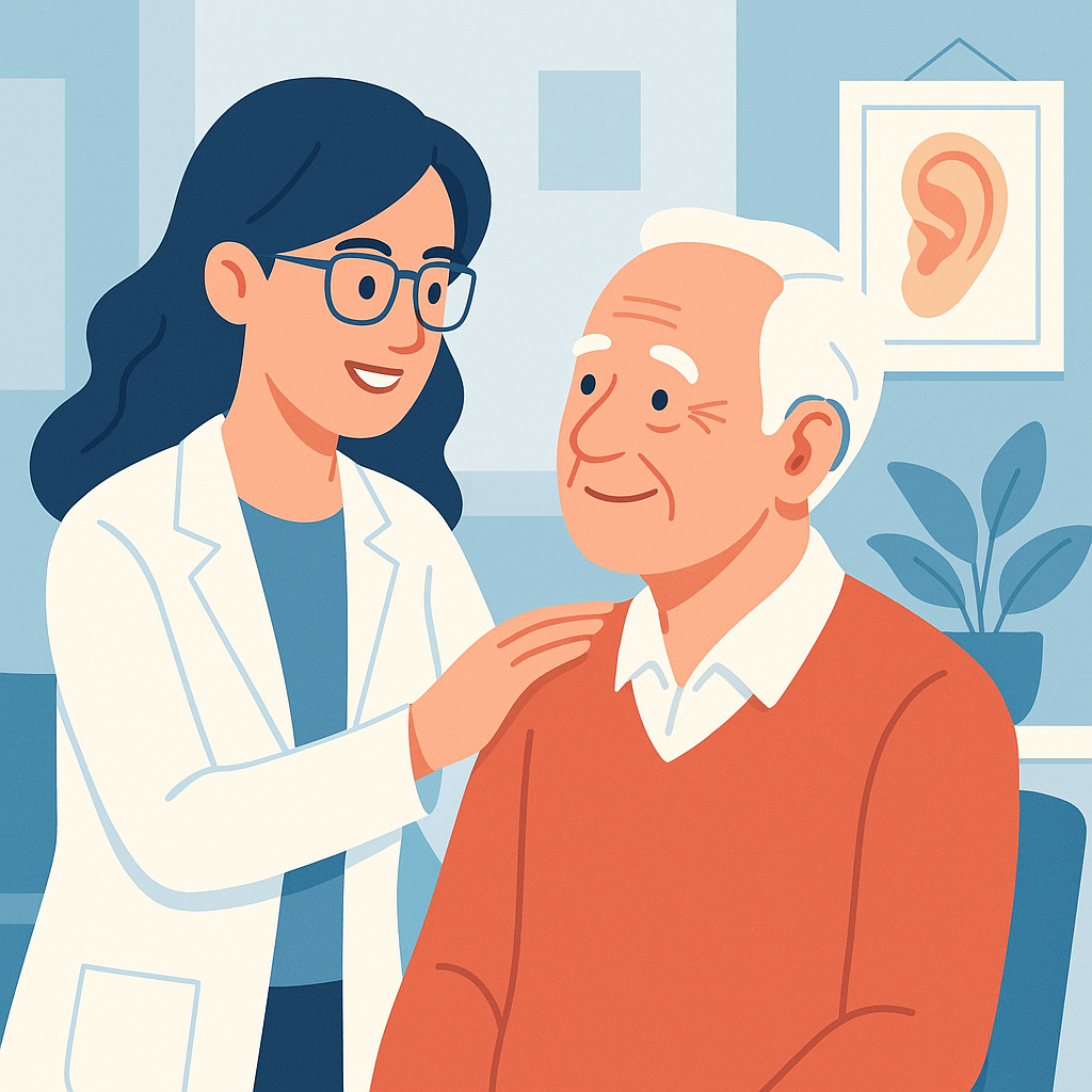 Hearing specialist with an older patient